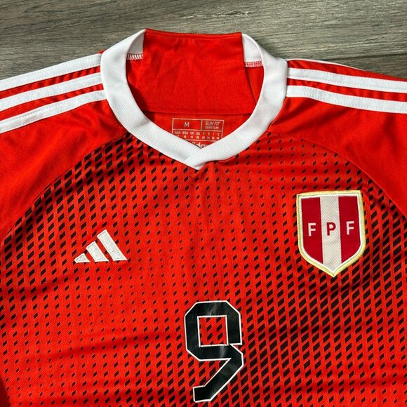 Adidas x PERU Soccer Jersey Red Mens Medium M Slim Fit #9 Lapadula 2023 Official - Picture 2 of 14
